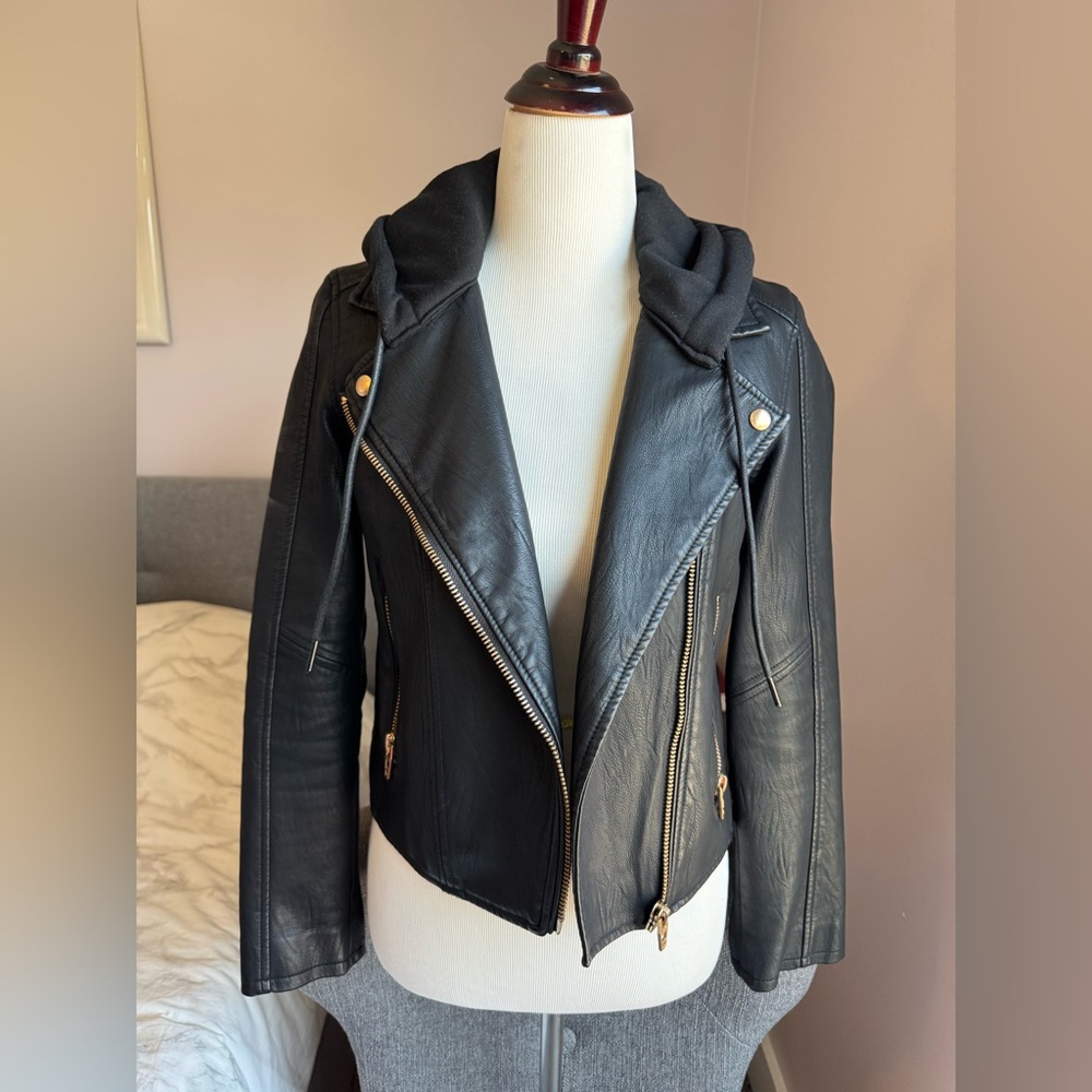 BLANK NYC Black Meant To Be Moto Jacket with Hood Size S